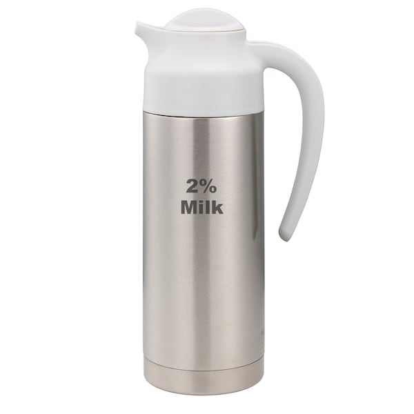 Service Ideas SteelVac Creamer, Etched 2% Milk, Vacuum Insulated Carafe, Stainless Vacuum, 1 Liter S2SN1002PCTETWHT - main